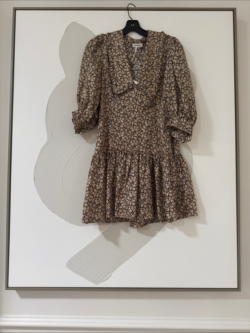Sandro Brown Floral Tie-Neck Mini Dress